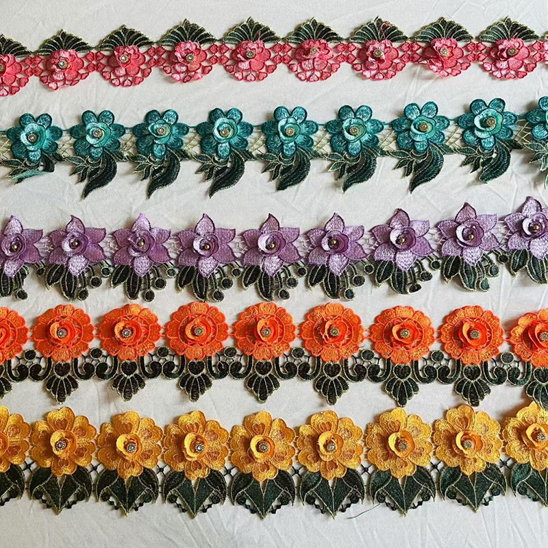 Lace de bordado de flores de cuentas multicolor 3D: una combinación perfecta de artesanía y tecnología
