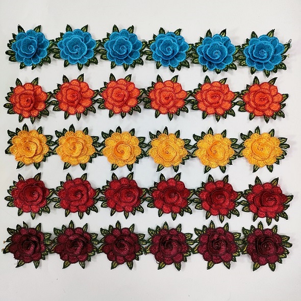 Ribete de encaje de flores bicolor de poliéster 3d