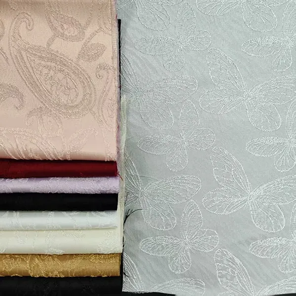 96% poliéster, 4% spandex, material suave y cómodo para prendas de vestir, tejidos para ropa, tejido Jacquard satinado