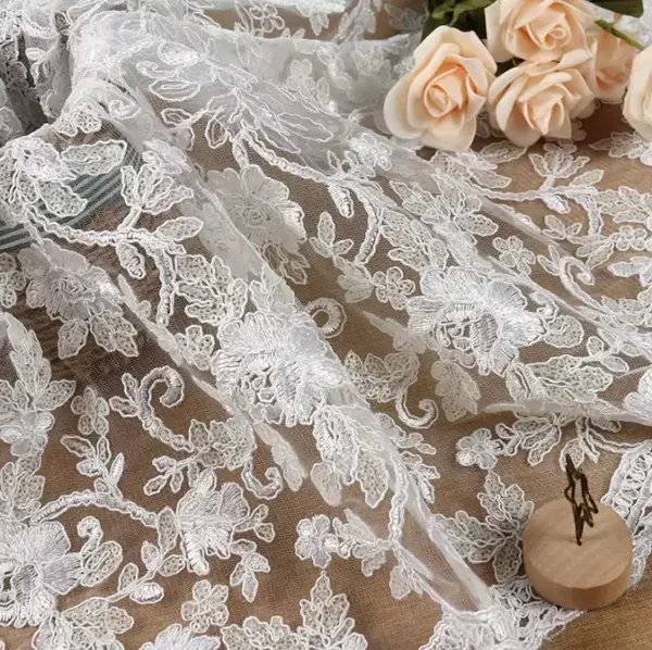 Custom High Quality Tulle Mesh Embroidery Sequin Fabric Guipure Lace Fabric