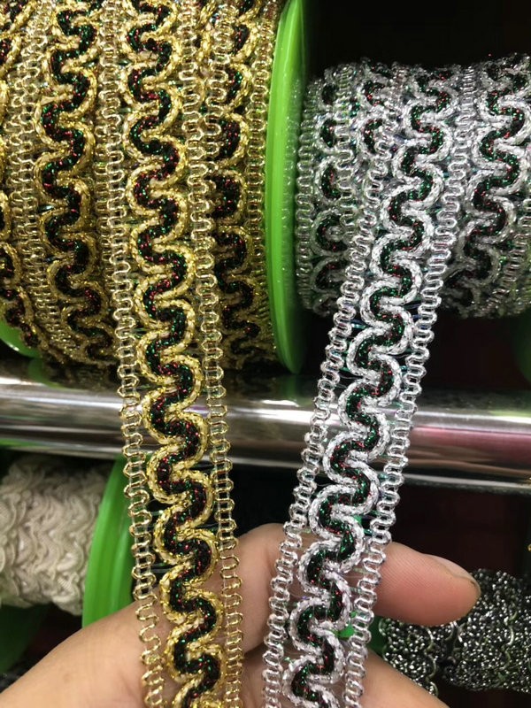 Clothing Accessories Gold and Silver Metallic Border Lace Trim Multicolor Sequin Gold Thread Metallic Lace Trim