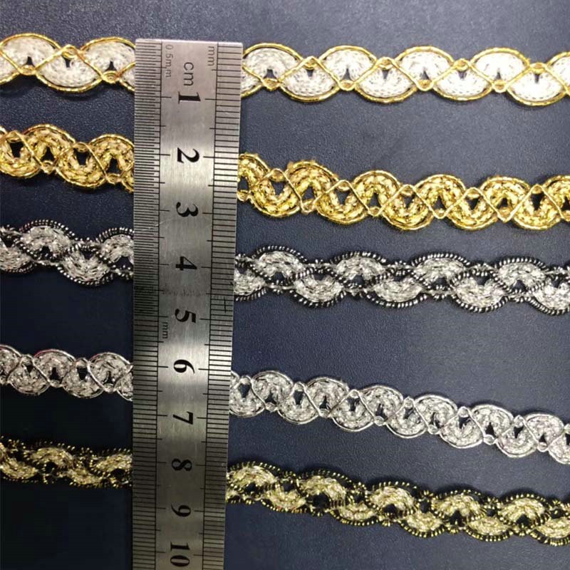 Clothing Accessories Gold and Silver Metallic Border Lace Trim Multicolor Sequin Gold Thread Metallic Lace Trim