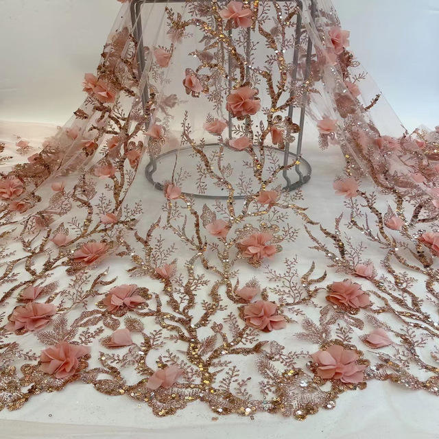 Lace de cuentas 2024 Mesh 3D Aplicación bordada Bordado de bordado de flores Tul