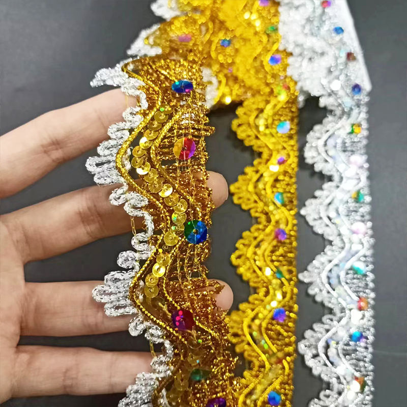 Accesorios de ropa Gold y plata bordes metálicos de encaje multicolor multicolor hilo dorado adorno metálico