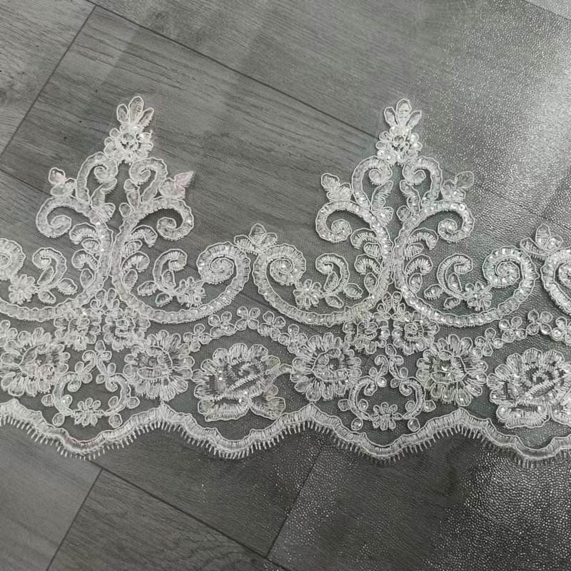 Luxury White White Bridal francés francés bordado adorno de encaje nupcial para vestido de novia