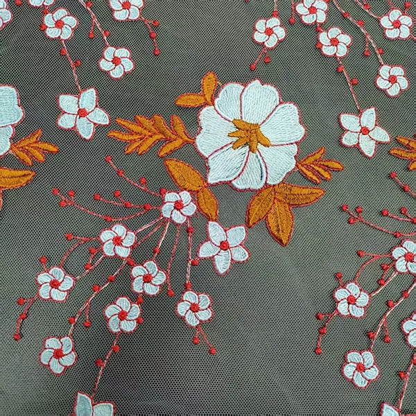 Tela de encaje de malla bordada multicolor vintage para vestidos