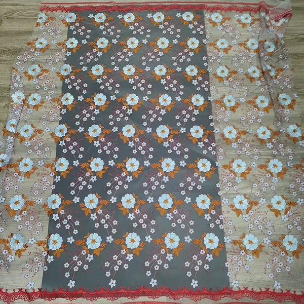 Tela de encaje de malla bordada multicolor vintage para vestidos